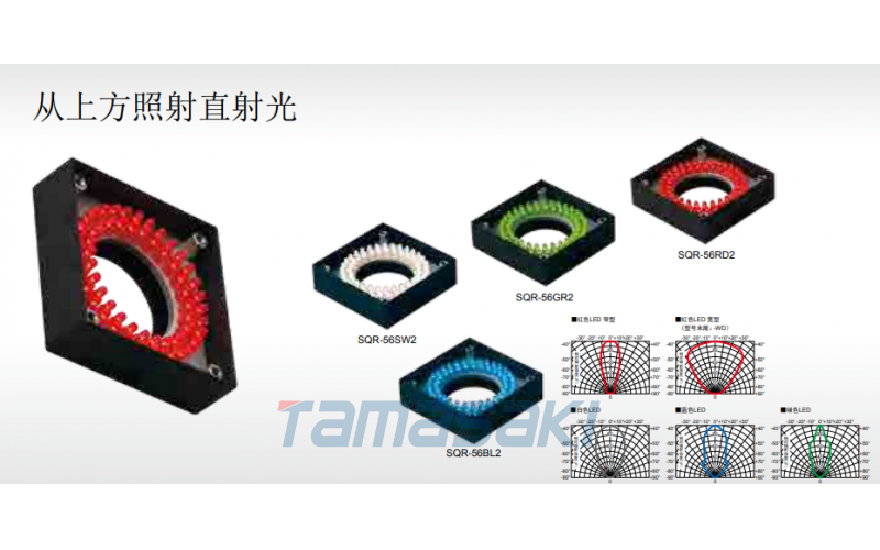 SQR-56BL2 標準品 藍色照明，寬 56 毫米 x 深 56 毫米 x 高 22 毫米。